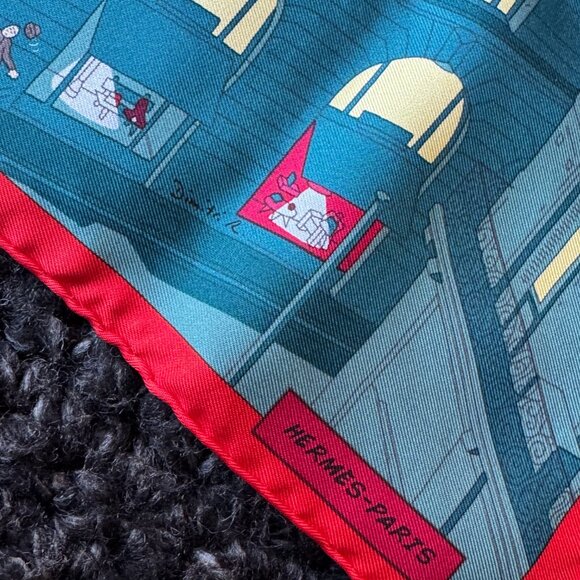 Hermès "Space Shopping au Faubourg" 42cm Silk Scarf - Picture 5 of 9